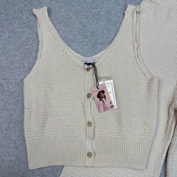 Sincerely Jules Crochet Knit Crop Top & Pants Set XS Oatmeal Stretch Loungewear - Picture 3 of 13